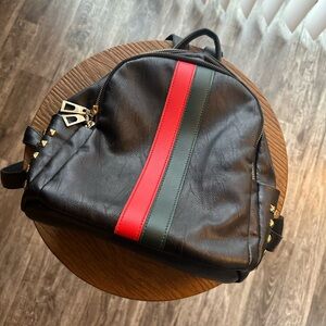 Stylish Black Backpack with Red and Green Stripes